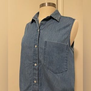 Everlane sleeveless chambray button up shirt